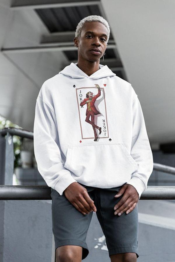 Joker Kart Tasarım Baskılı Unisex Oversize Kötü Karakter Hoodie - Image 1
