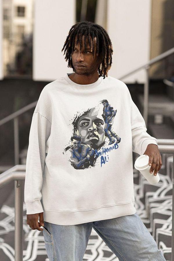 Muhammed Alii Cllay Baskılı Unisex Oversize Efsane Boksör Sweatshirt - Image 1