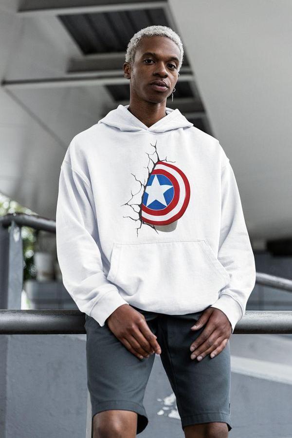 Marvel Kaptan Amerika Baskılı Unisex Oversize Yenilmezler Hoodie - Image 1