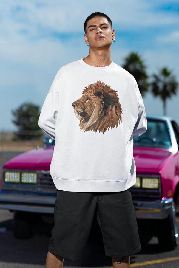 Lion Tasarım Baskılı Unisex Oversize Aslan Sweatshirt - Image 1