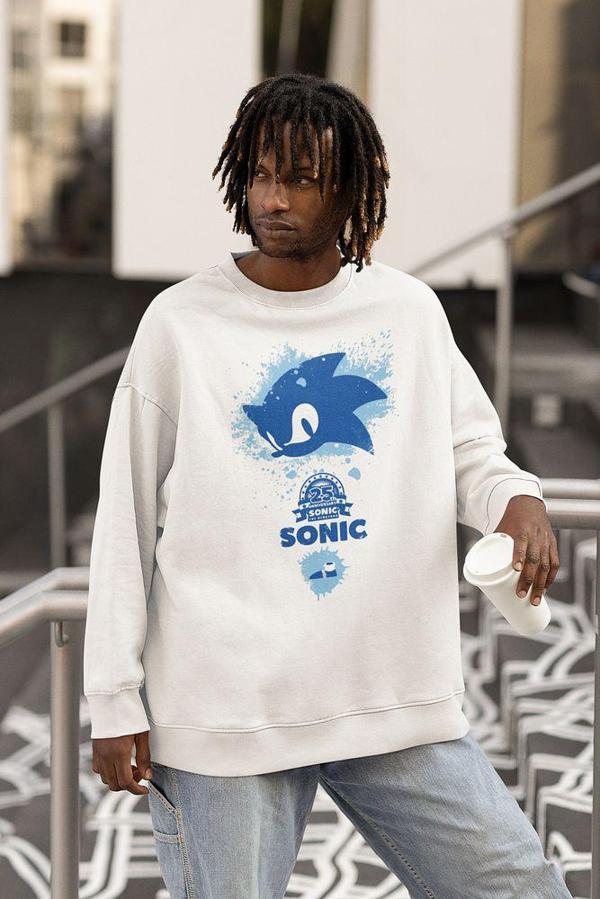 Sonic Baskılı Unisex Oversize Çizgi Film Sweatshirt - Image 1