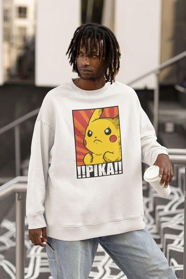 Pikaçu Baskılı Unisex Oversize Pokemon Çizgi Film Sweatshirt - Image 1