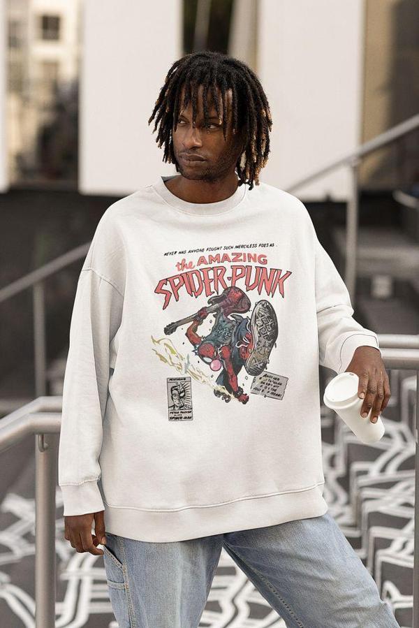 The Amazing Spider-Punk Baskılı Unisex Oversize Örümcek Adam Sweatshirt - Image 1