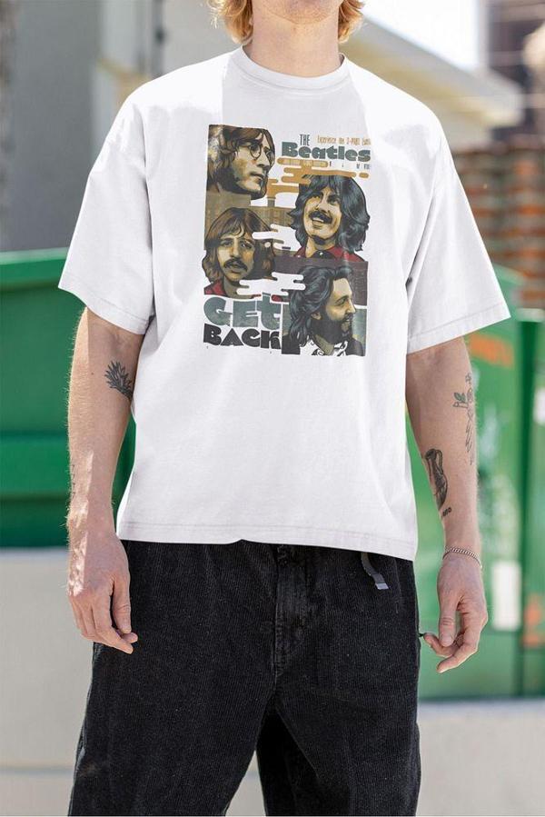 The Beatles Get Back Baskılı Unisex Tişört, Oversize Müzik Grubu Tişört - Image 1
