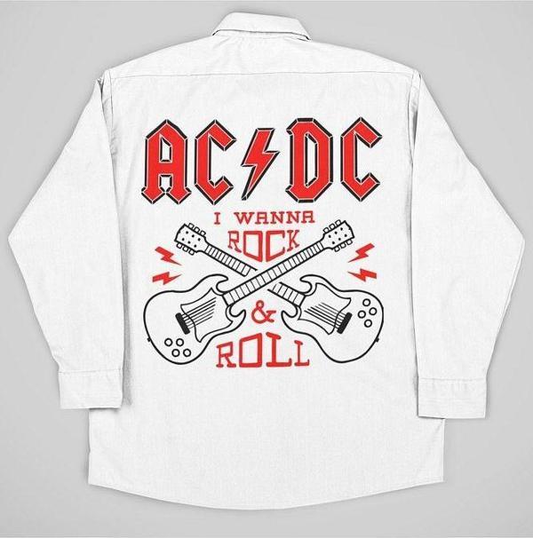 AC DC Müzik Grubu Rock & Roll Yazılı Unisex Rock Metal Baskılı Gömlek - Image 1