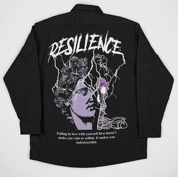 Resilience Yazılı Unisex Tasarım Baskılı Cepli Gömlek - Image 1
