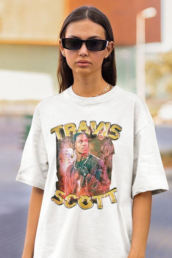 Travis Scott Rapper Baskılı Unisex Oversize Tişört - Image 1