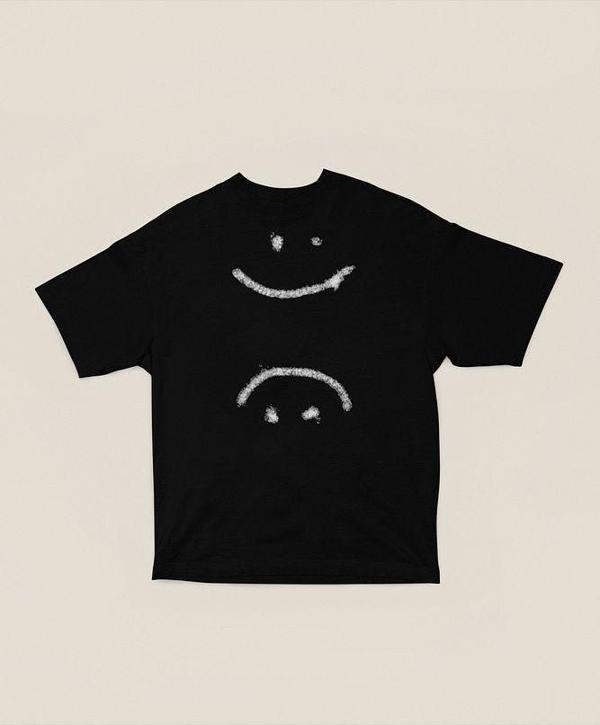 Unisex Smiley Baskılı Tişört, Oversize Gülen Yüz Tişört - Image 1