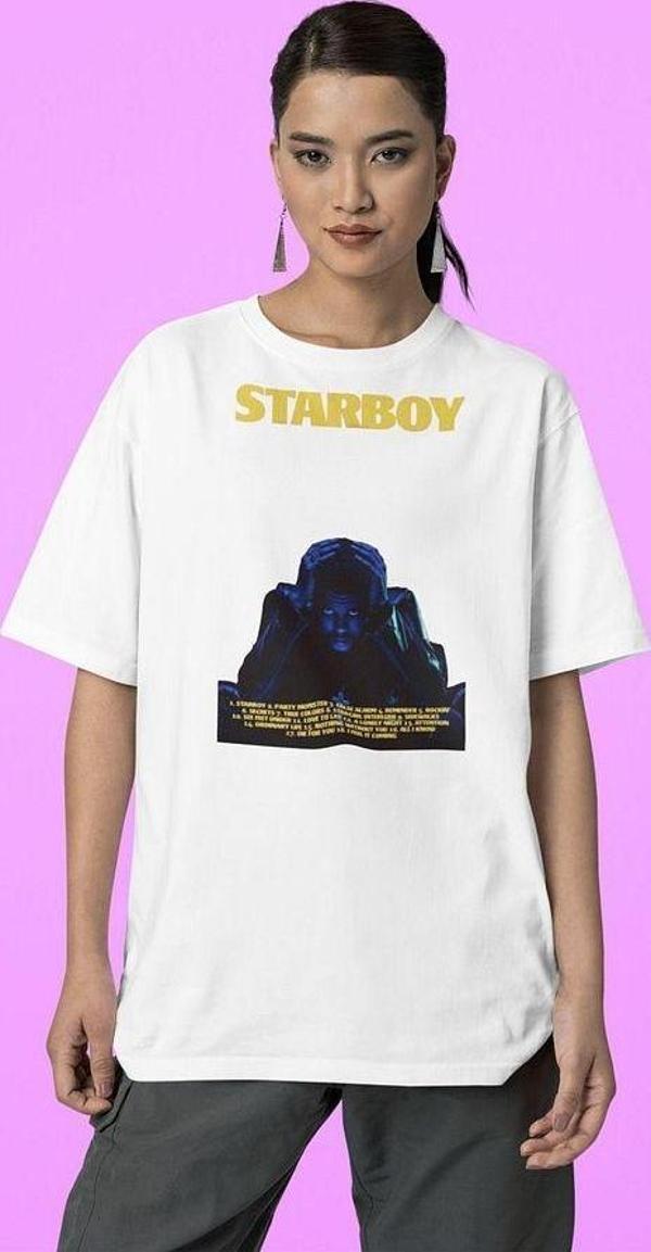 The Weekend Starboy Albüm Baskılı Unisex Tişört, Oversize Rapper Rap Tişört - Image 1