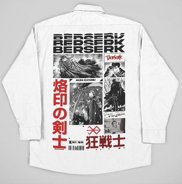 Anime Berserk Tasarım Baskılı Unisex Cepli Gömlek - Image 1