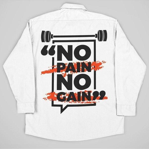 No Pain No Gain Baskılı Unisex Fitness Gym Cepli Gömlek - Image 1