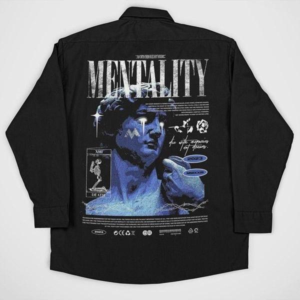 Mentality Yazılı Unisex Cepli Tasarım Gömlek - Image 1
