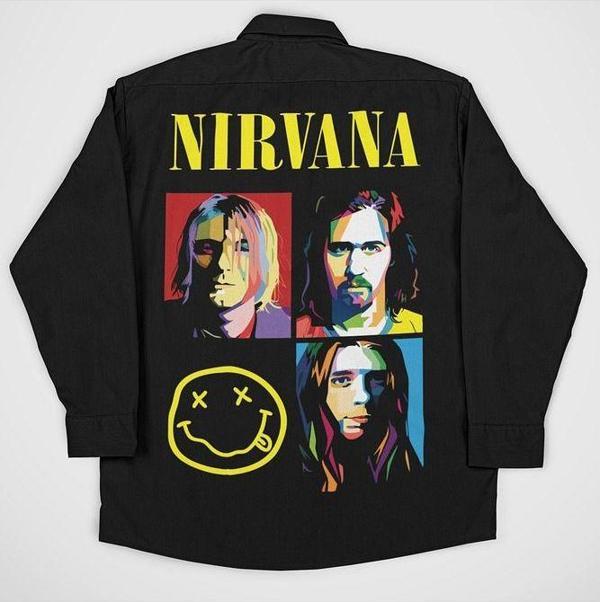 Nirvana Müzik Grubu Baskılı Unisex Rock Metal Cepli Gömlek - Image 1