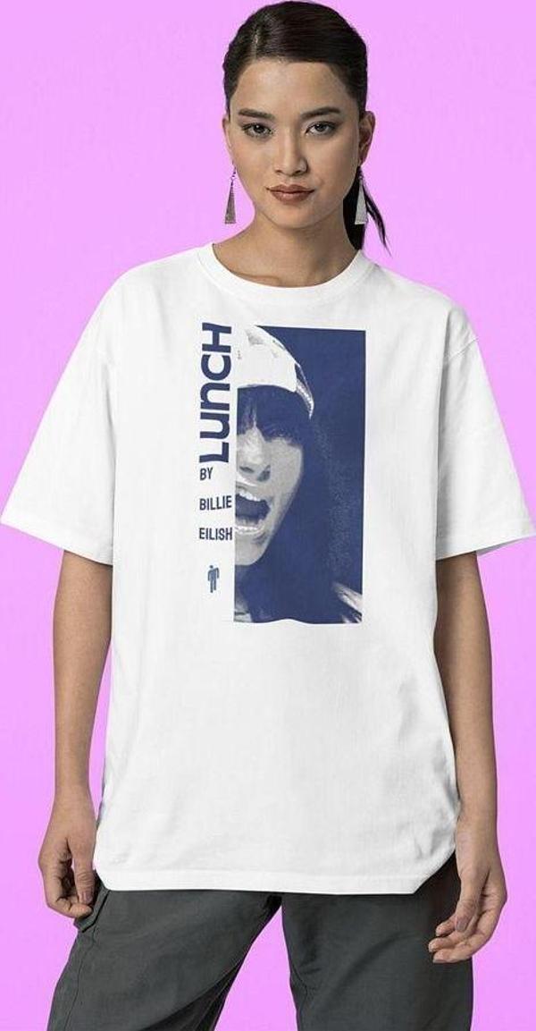 Lunch By Billie Eilish Baskılı Unisex Tişört, Oversize Şarkıcı Tişört - Image 1