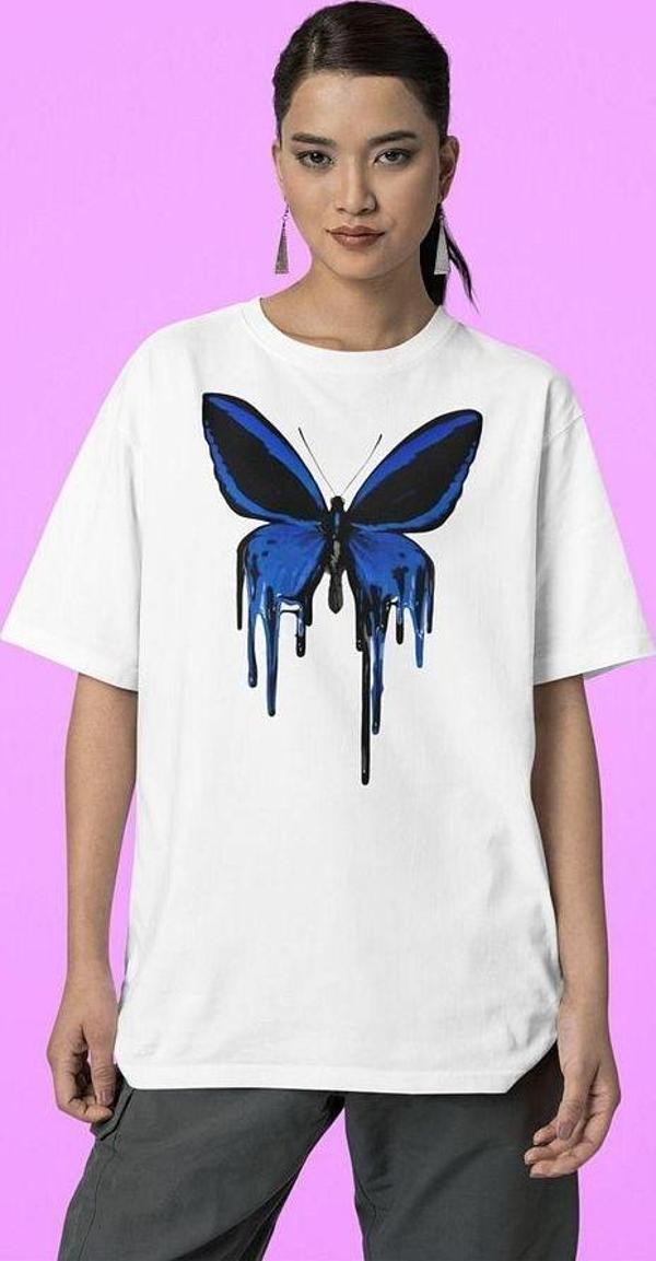 Kelebek Temalı Unisex Oversize Tişört - Image 1