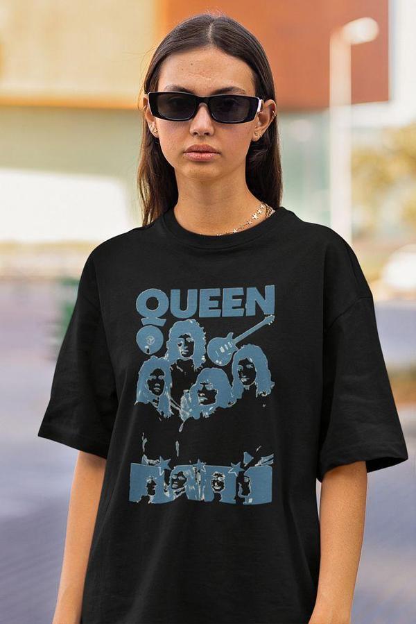 Queen Temalı Baskılı Unisex Tişört, Oversize Müzik Grubu Baskılı Tişört - Image 1