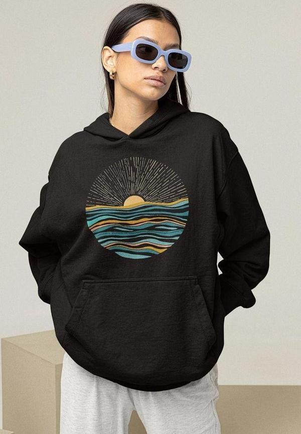 Özel Tasarım Gün Batımı Baskılı Unisex Oversize Hoodie - Image 1