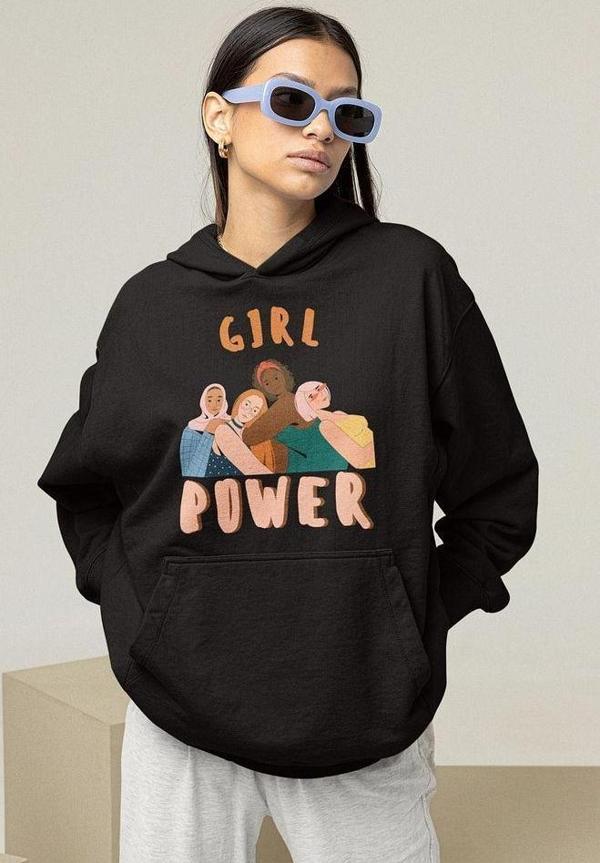Girl Power Baskılı Unisex Oversize Hoodie - Image 1