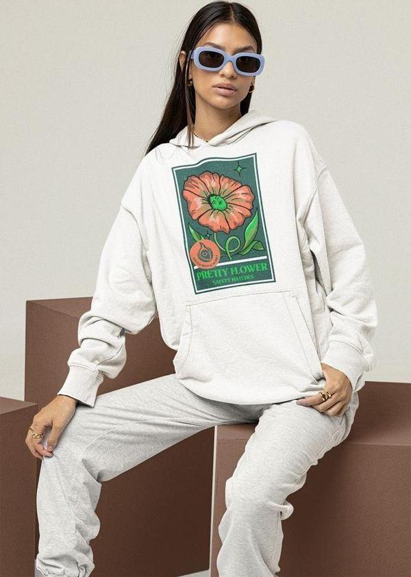 Pretty Flower Baskılı Unisex Oversize Tasarım Hoodie - Image 1