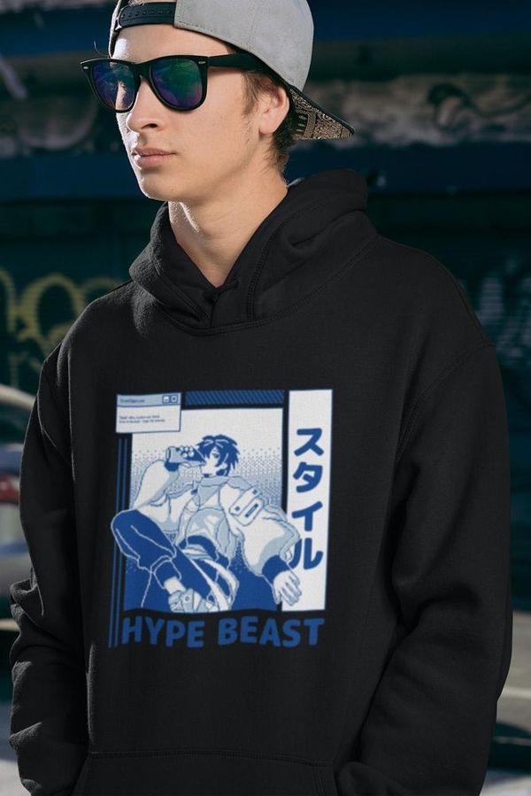 Hype Beast Baskılı Unisex Oversize Anime Hoodie - Image 1