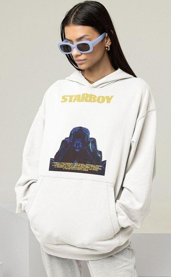 The Weeknd Starboy Baskılı Unisex Oversize Rapper Hoodie - Image 1