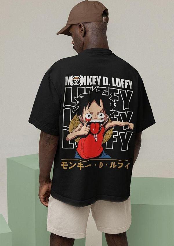 Anime Karakter Monkey D Luffy Baskılı Unisex Oversize Tişört - Image 1