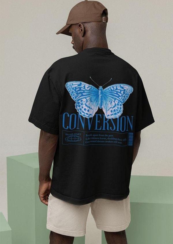 Butterfly Conversion Tasarım Baskılı Unisex Oversize Tişört - Image 1