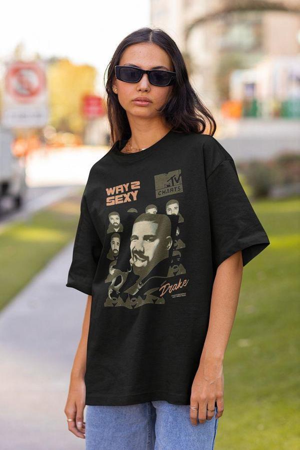 Way 2 Sexy Drake Rapper Baskılı Unisex Tişört, Oversize Rap Tişört - Image 1