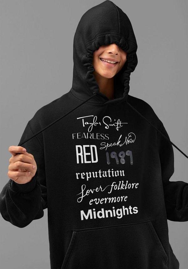 Taylor Swift Albüm İsimleri Baskılı Unisex Oversize Şarkıcı Hoodie - Image 1