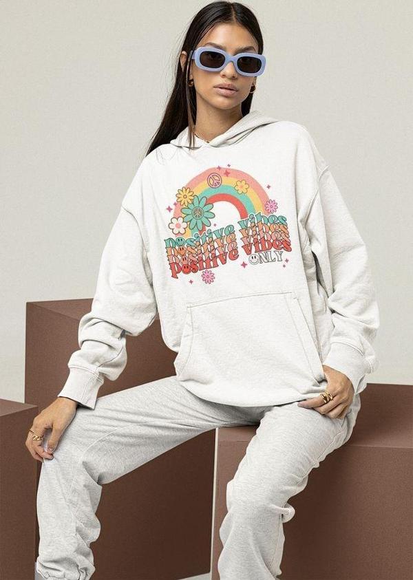 Positive Vibes Only Yazılı Unisex Oversize Hoodie - Image 1