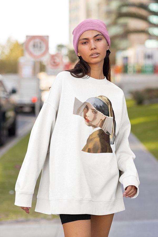 Billie Eilish Baskılı Unisex Oversize Mona Lisa Tasarım Sweatshirt - Image 1