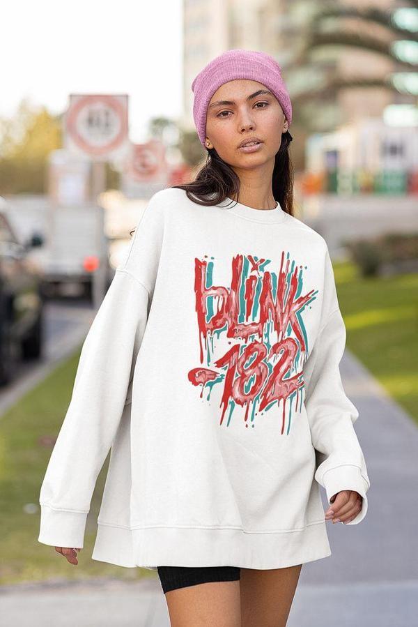 Blink-182 Tasarım Grafiti Yazı Baskılı Unisex Oversize Sweatshirt - Image 1