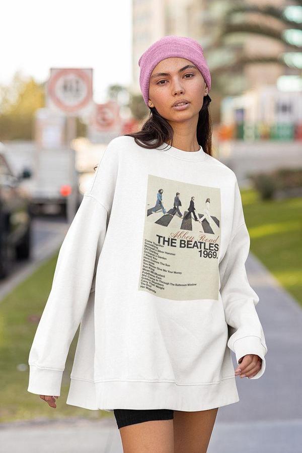 The Beatles Abbey Road Baskılı Unisex Oversize Müzik Grubu Sweatshirt - Image 1