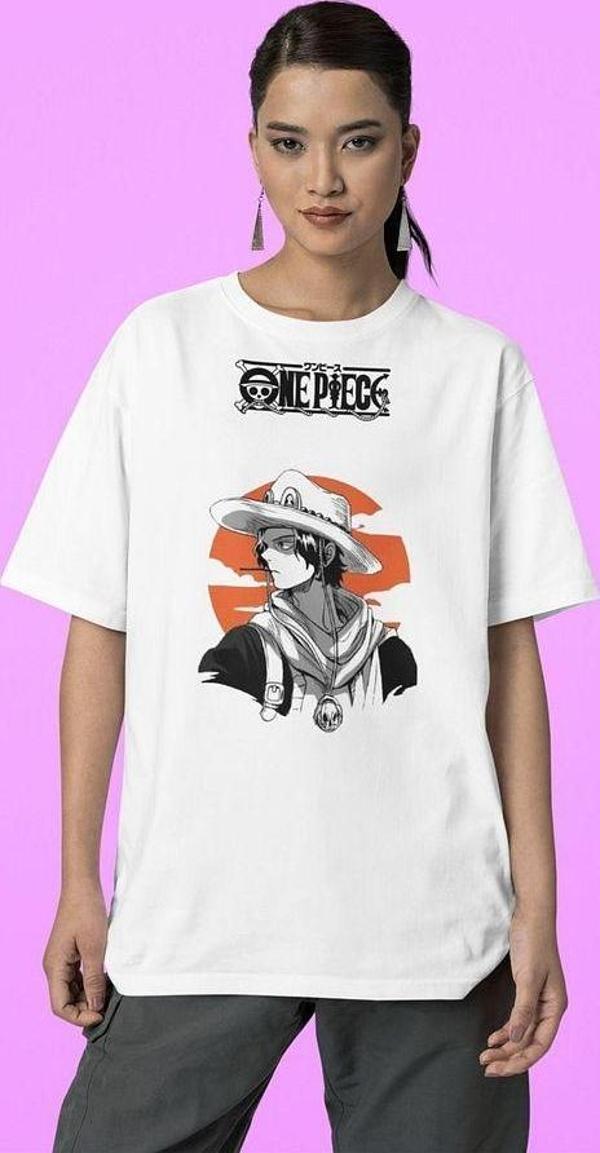 One Piece Anime Baskılı Unisex Tişört, Oversize Anime Karakter Tişört - Image 1