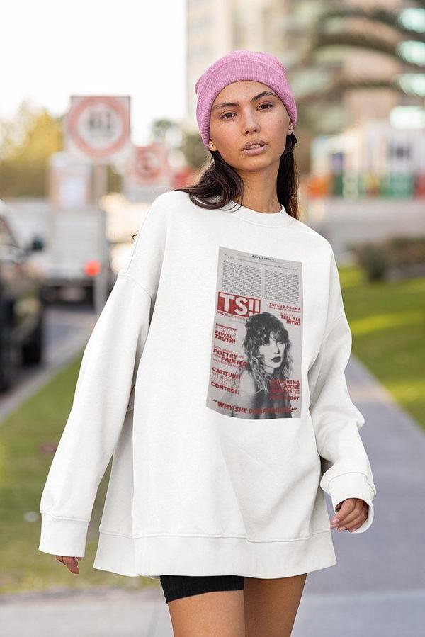 Ts !! Taylor Swift Tasarım Gazete Baskılı Unisex Oversize Şarkıcı Sweatshirt - Image 1