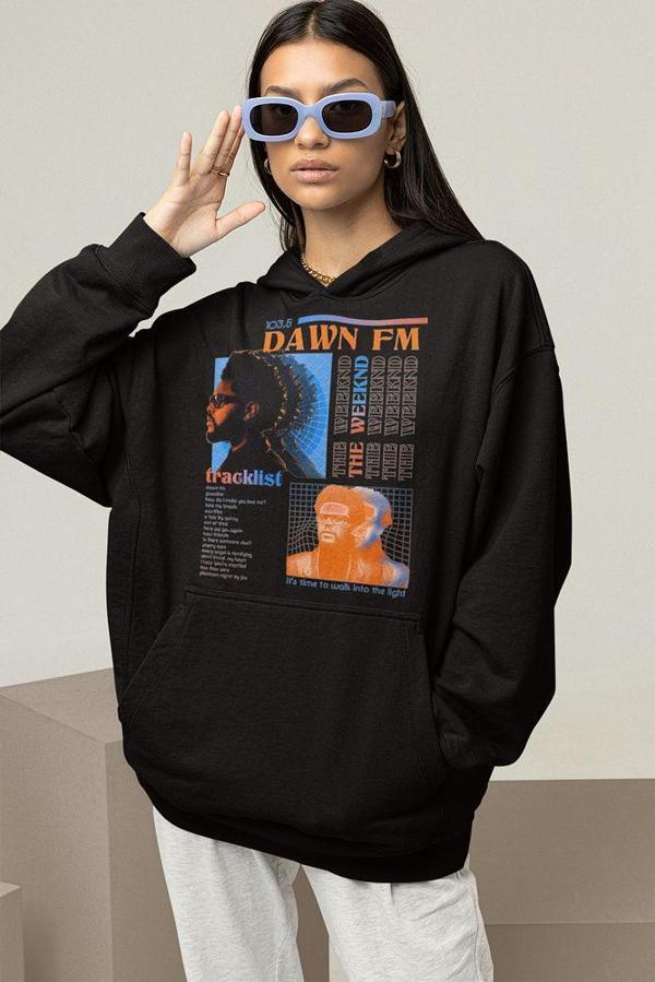 The Weeknd 103.5 Dawn Fm Baskılı Unisex Oversize Rapper Hoodie - Image 1