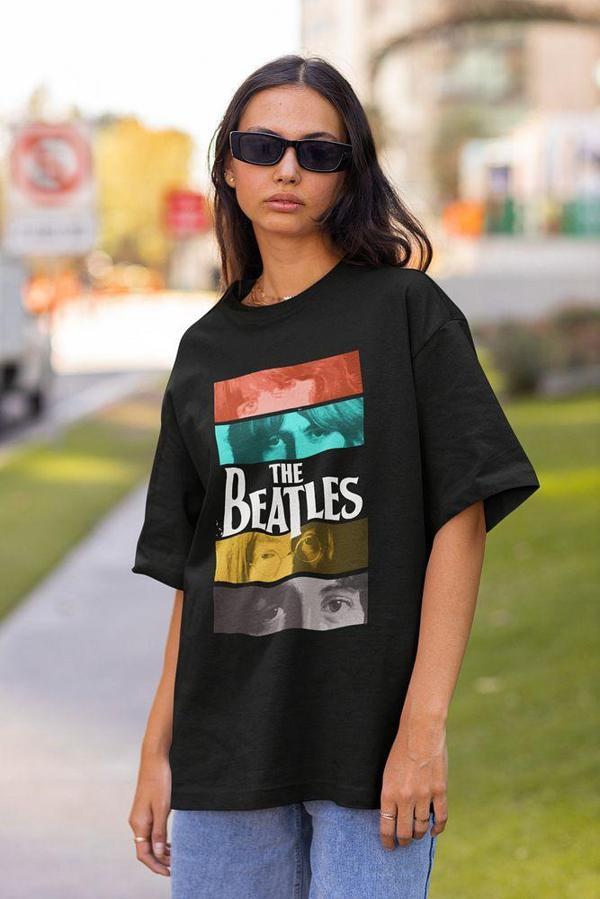 The Beatles Baskılı Unisex Tişört, Oversize Müzik Grubu Tişört - Image 1