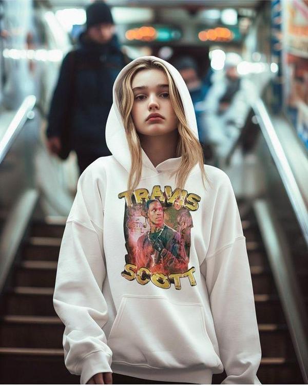 Travis Scott Rapper Baskılı Unisex Oversize Hoodie - Image 1