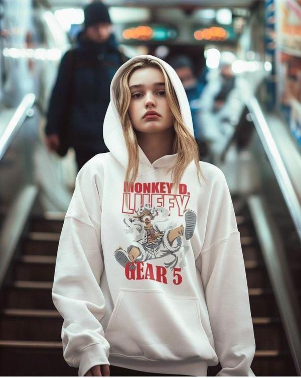 Monkey D. Luffy Gear 5 Baskılı Unisex Oversize Anime Hoodie - Image 1