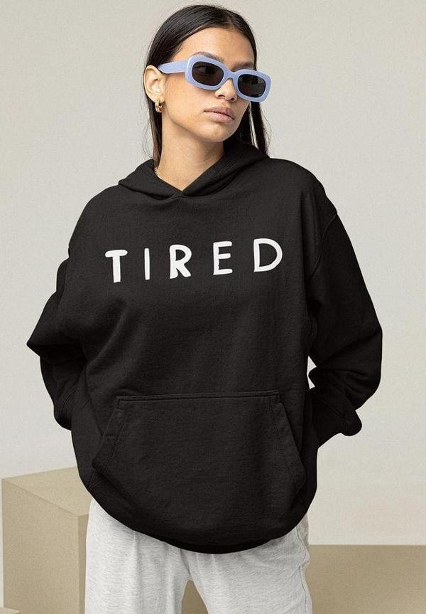 Tired Yazılı Unisex Oversize Hoodie - Image 1
