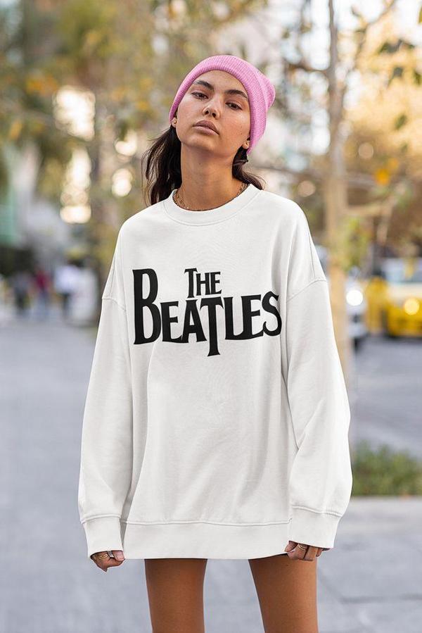 The Beatles Müzik Grubu Yazılı Unisex Oversize Sweatshirt - Image 1