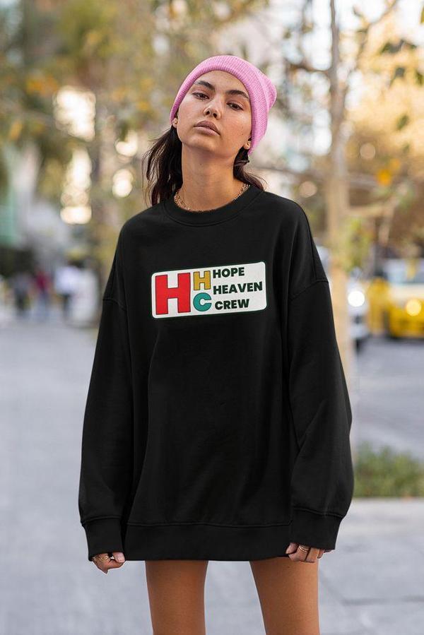 HHC Hope Heaven Crew Yazılı Unisex Oversize Sweatshirt - Image 1