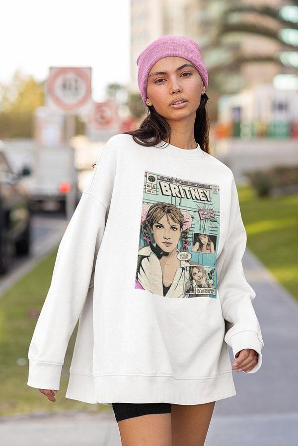 Britney Spears Baskılı Unisex Oversize Şarkıcı Sweatshirt - Image 1