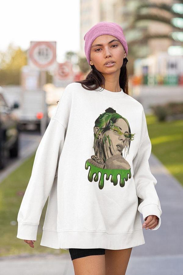 Billie Eilish Baskılı Unisex Oversize Tasarım Şarkıcı Sweatshirt - Image 1