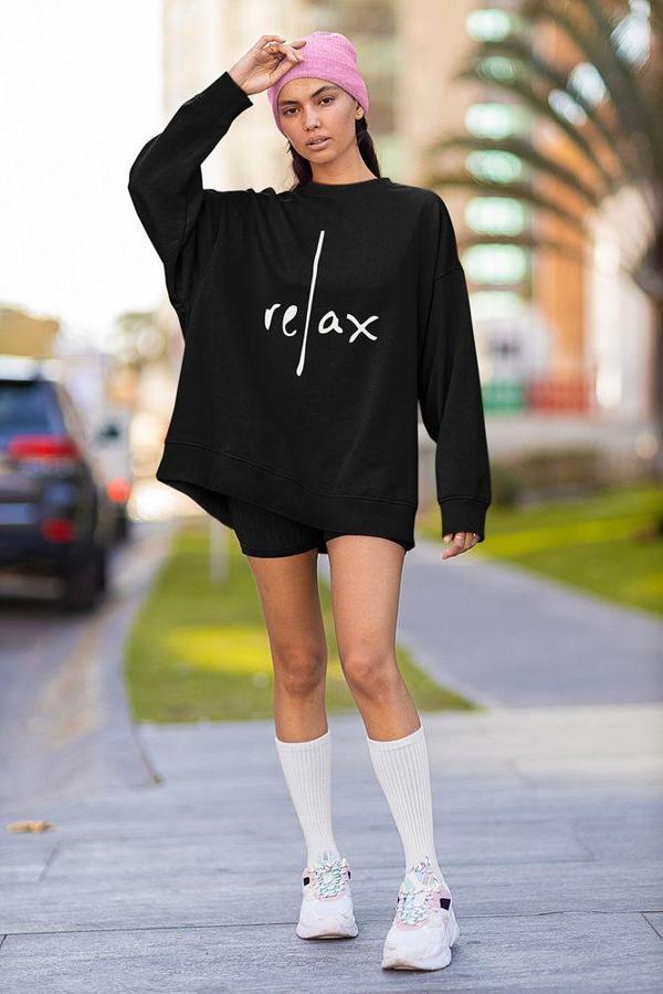 Tasarım Relax Yazılı Unisex Oversize Sweatshirt - Image 1
