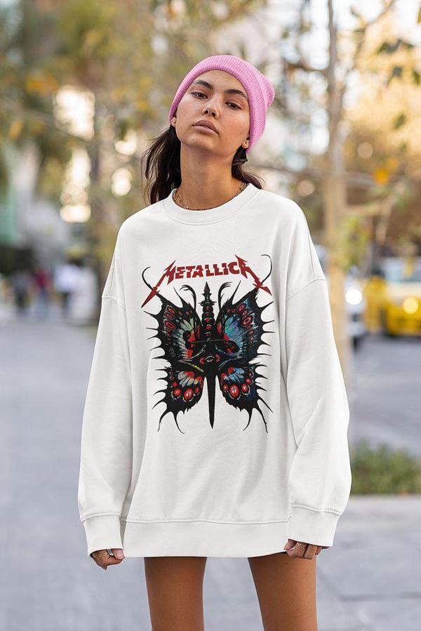 Metallica Baskılı Unisex Oversize Rock Metal Müzik Grubu Sweatshirt - Image 1