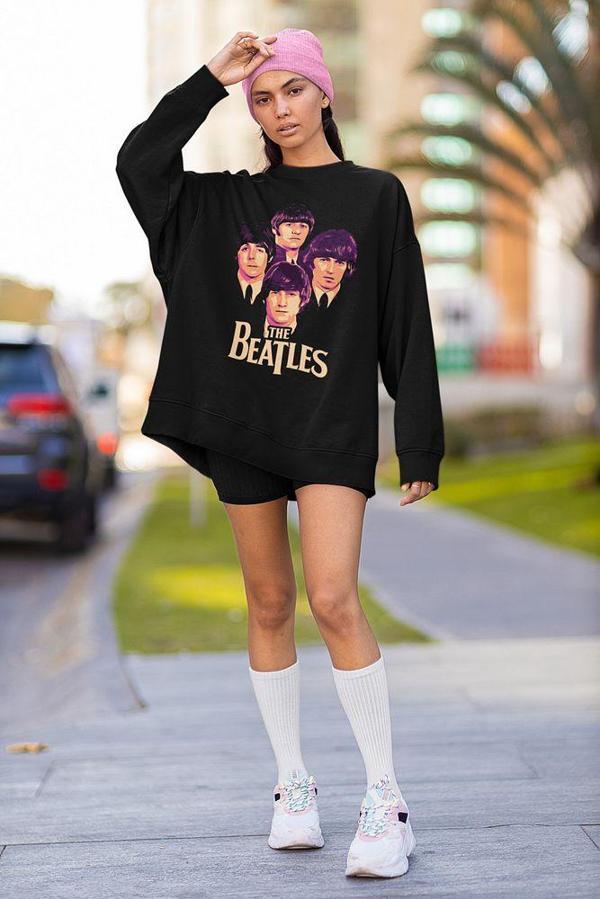 The Beatles Müzik Grubu Baskılı Unisex Oversize Sweatshirt - Image 1