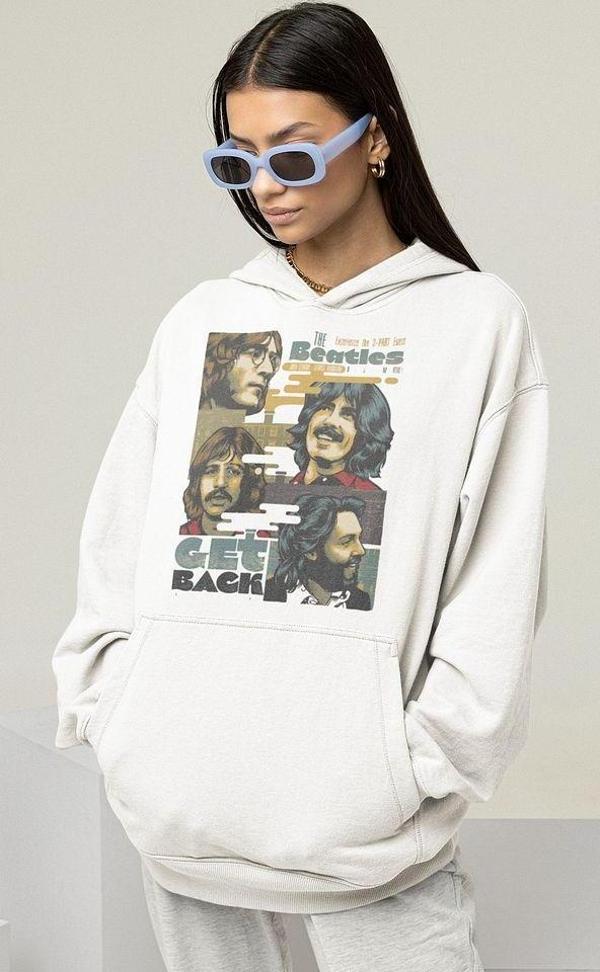 The Beatles Get Back Baskılı Unisex Oversize Müzik Grubu Hoodie - Image 1