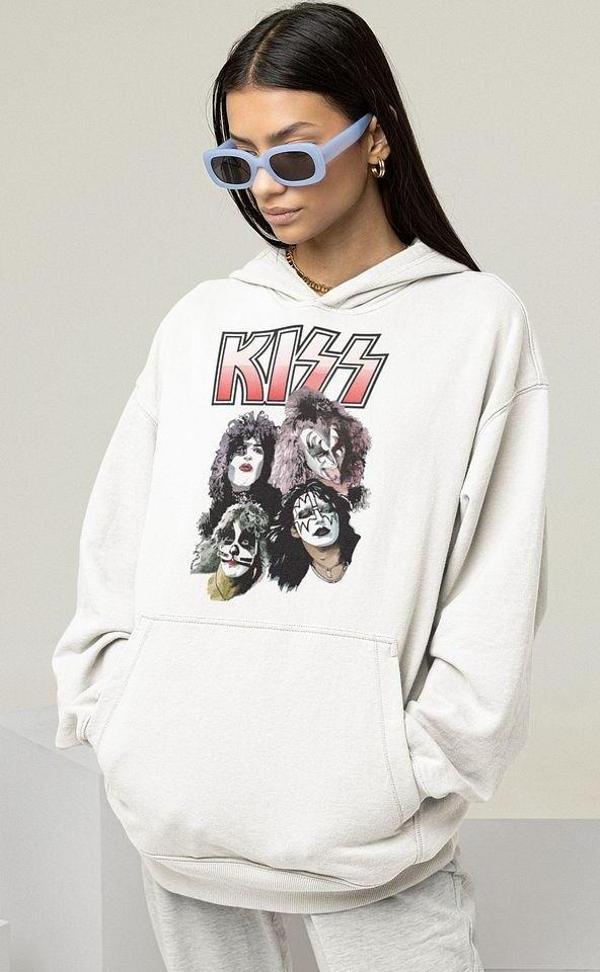 Kiss Rock Metal Müzik Grubu Baskılı Unisex Oversize Hoodie - Image 1