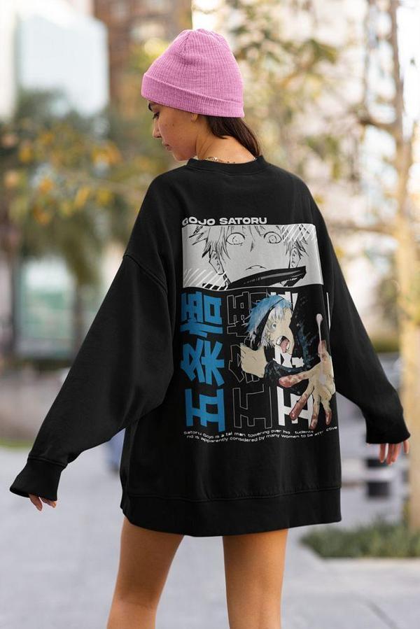 Gojo Satoru Baskılı Unisex Oversize Anime Karakter Sweatshirt - Image 1